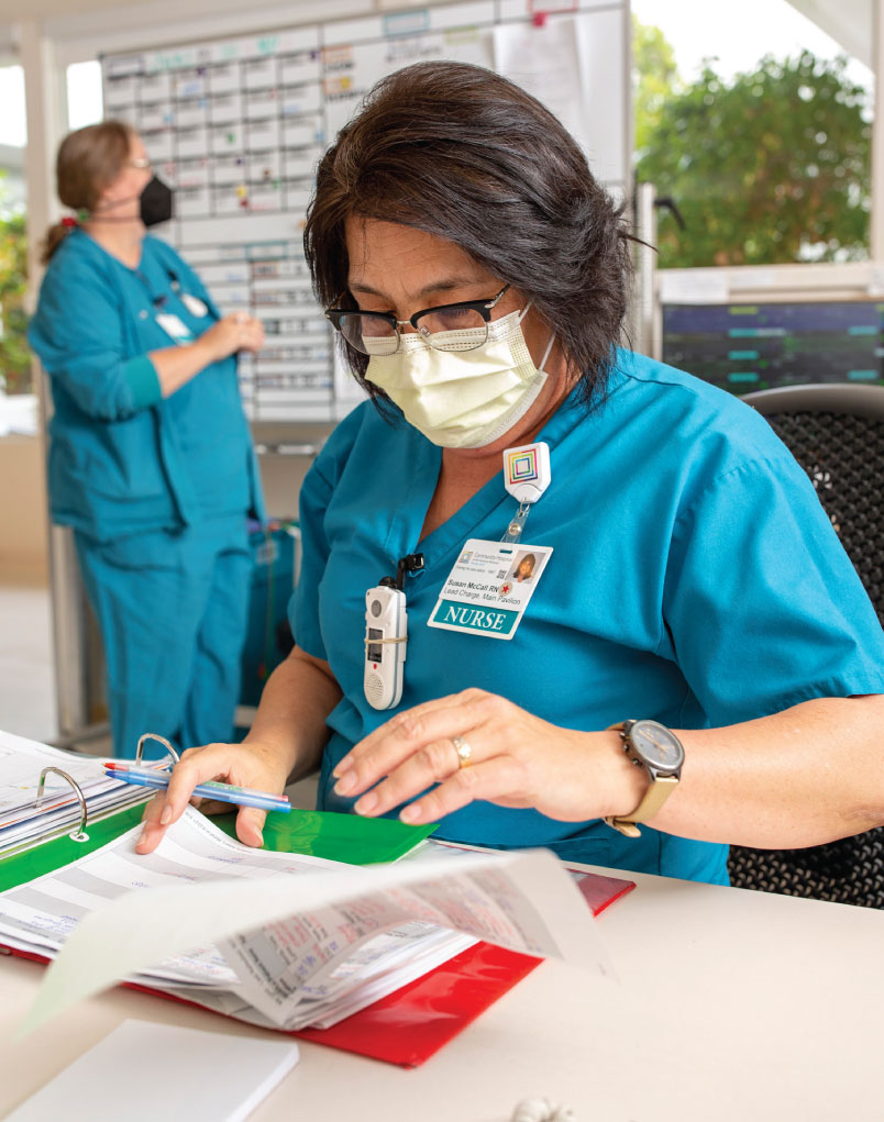 At work at the nurses' station 
in Main Pavilion 